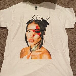White Graphic Tee with Woman's Portrait
